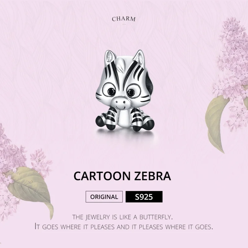 (Bild für) Silberner Cartoon-Zebra-Charm im Pandora-Stil - BSC387 - Ansicht 6