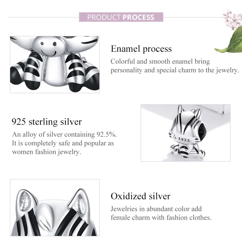 (Bild für) Silberner Cartoon-Zebra-Charm im Pandora-Stil - BSC387 - Ansicht 8