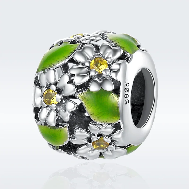 (Bild für) Silberner Charm „Kleine Gänseblümchen im Frühling und Sommer“ im Pandora-Stil - - Ansicht 2