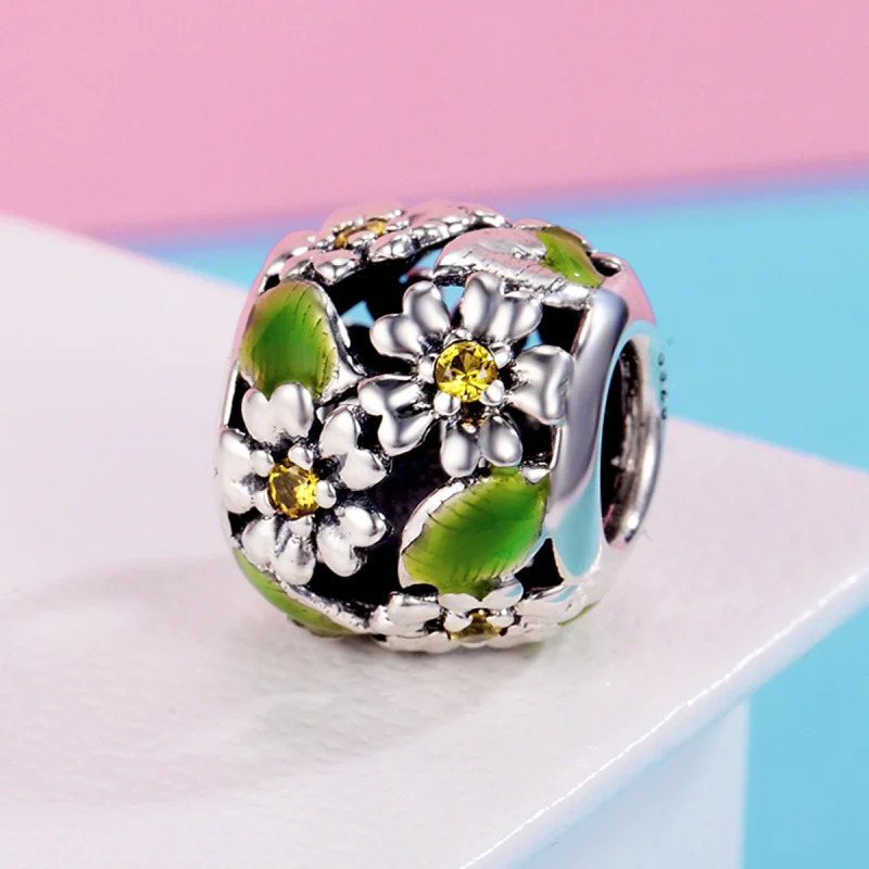 (Bild für) Silberner Charm „Kleine Gänseblümchen im Frühling und Sommer“ im Pandora-Stil - - Ansicht 3