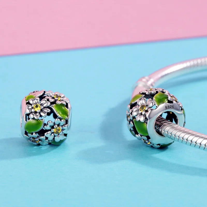 (Bild für) Silberner Charm „Kleine Gänseblümchen im Frühling und Sommer“ im Pandora-Stil - - Ansicht 4