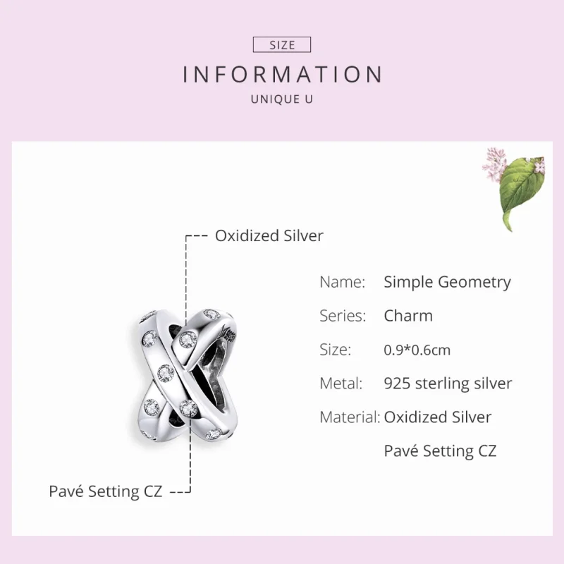 (Bild für) Silberner Charm mit einfacher Geometrie im Pandora-Stil - SCC1515 - Ansicht 7