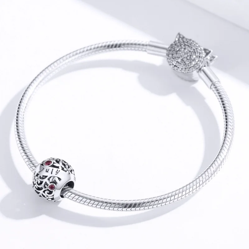 (Bild für) Silberner Charm mit Granat-Geburtsstein im Pandora-Stil - SCC1385-7 - Ansicht 3