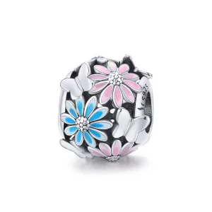 (Bild für) Silberner Charm mit hellen Gänseblümchen im Pandora-Stil - SCC1837