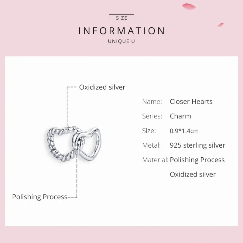 (Bild für) Silberner Charm mit verschlungenen Herzen im Pandora-Stil - SCC1563 - Ansicht 6