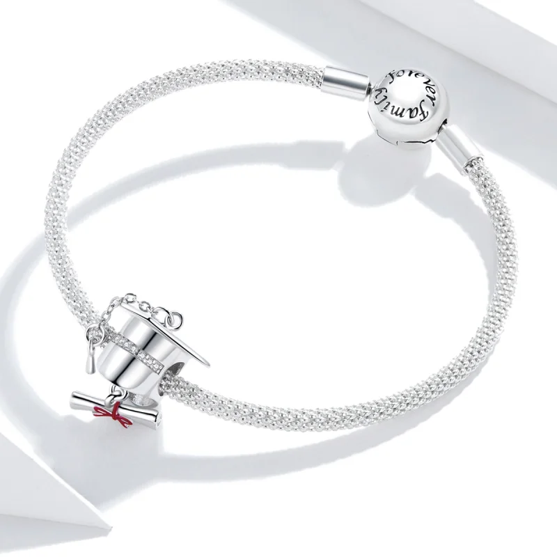 (Bild für) Silberner College-Abschlusskappen-Charm im Pandora-Stil - BSC357 - Ansicht 3