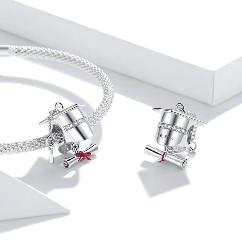 (Bild für) Silberner College-Abschlusskappen-Charm im Pandora-Stil - BSC357 - Ansicht 4