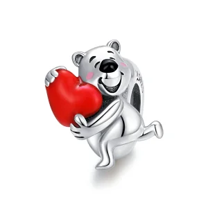 (Bild für) Silberner Eisbär mit Herz-Charm im Pandora-Stil - SCC1610