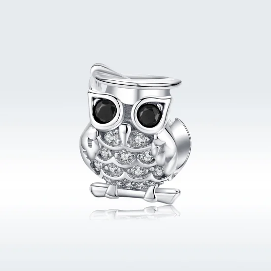 (Bild für) Silberner Eulen-Charm im Pandora-Stil - BSC124