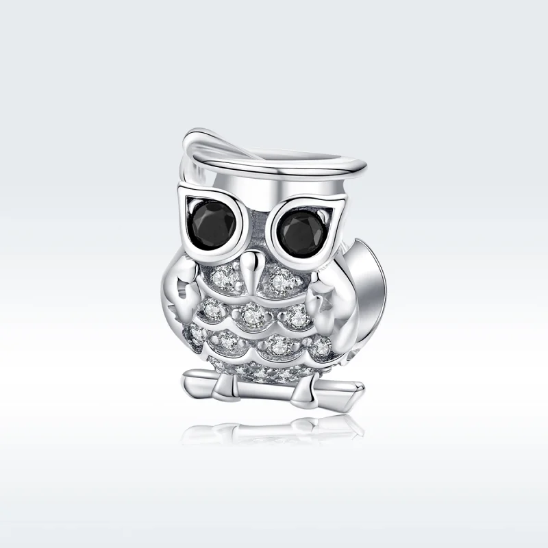 (Bild für) Silberner Eulen-Charm im Pandora-Stil - BSC124