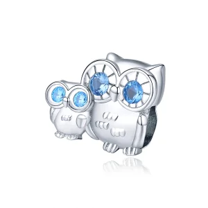 (Bild für) Silberner Eulen-Mutter-Kind-Charm im Pandora-Stil - BSC238