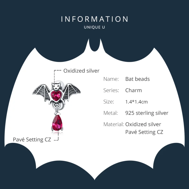 (Bild für) Silberner Fledermaus-Charm im Pandora-Stil - SCC1779 - Ansicht 6