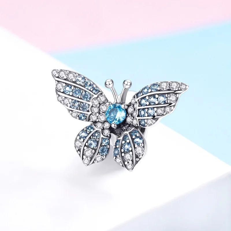(Bild für) Silberner Glitzer-Schmetterlings-Charm im Pandora-Stil - BSC061 - Ansicht 2