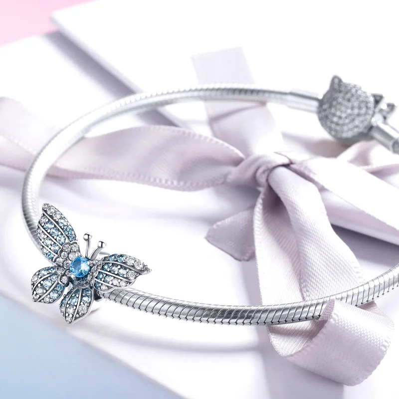 (Bild für) Silberner Glitzer-Schmetterlings-Charm im Pandora-Stil - BSC061 - Ansicht 3