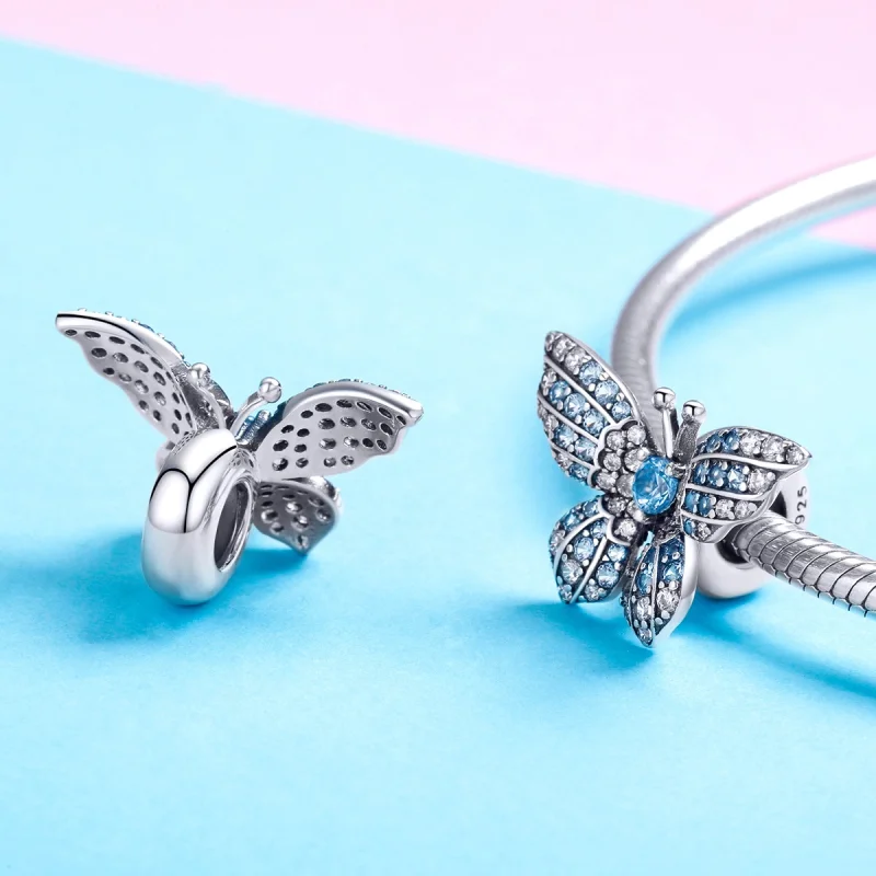 (Bild für) Silberner Glitzer-Schmetterlings-Charm im Pandora-Stil - BSC061 - Ansicht 4
