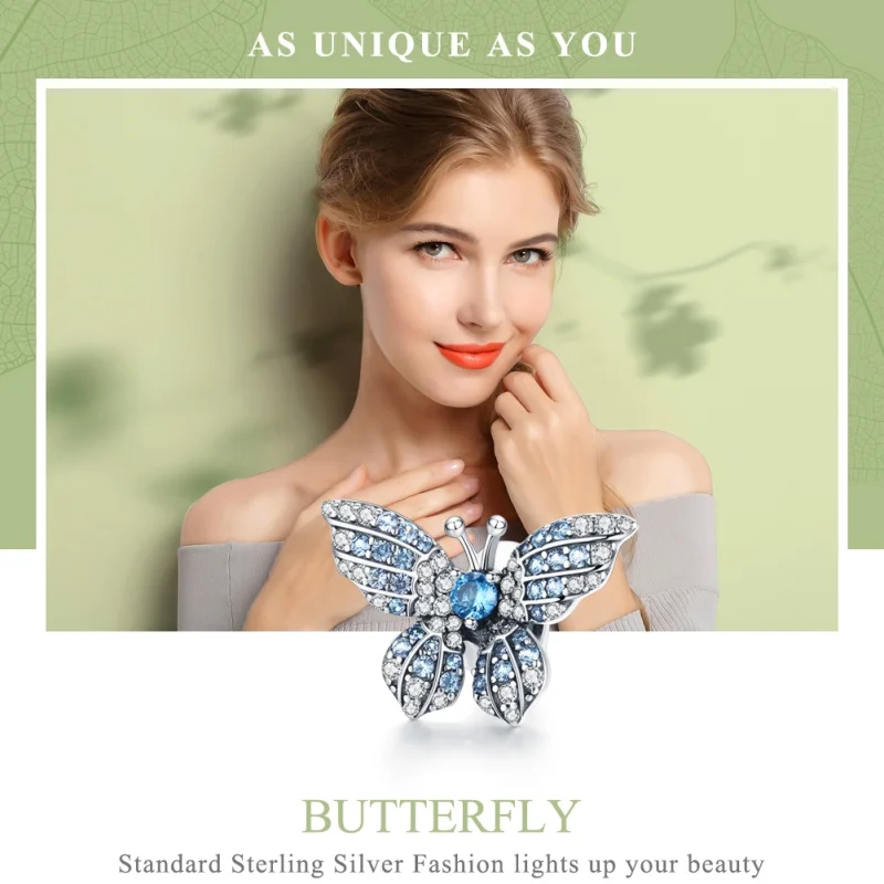 (Bild für) Silberner Glitzer-Schmetterlings-Charm im Pandora-Stil - BSC061 - Ansicht 6