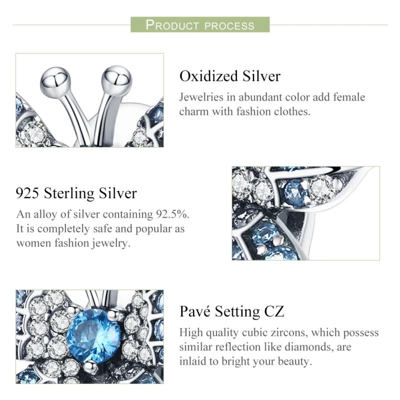 (Bild für) Silberner Glitzer-Schmetterlings-Charm im Pandora-Stil - BSC061 - Ansicht 7