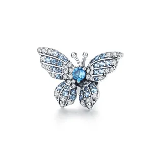 (Bild für) Silberner Glitzer-Schmetterlings-Charm im Pandora-Stil - BSC061