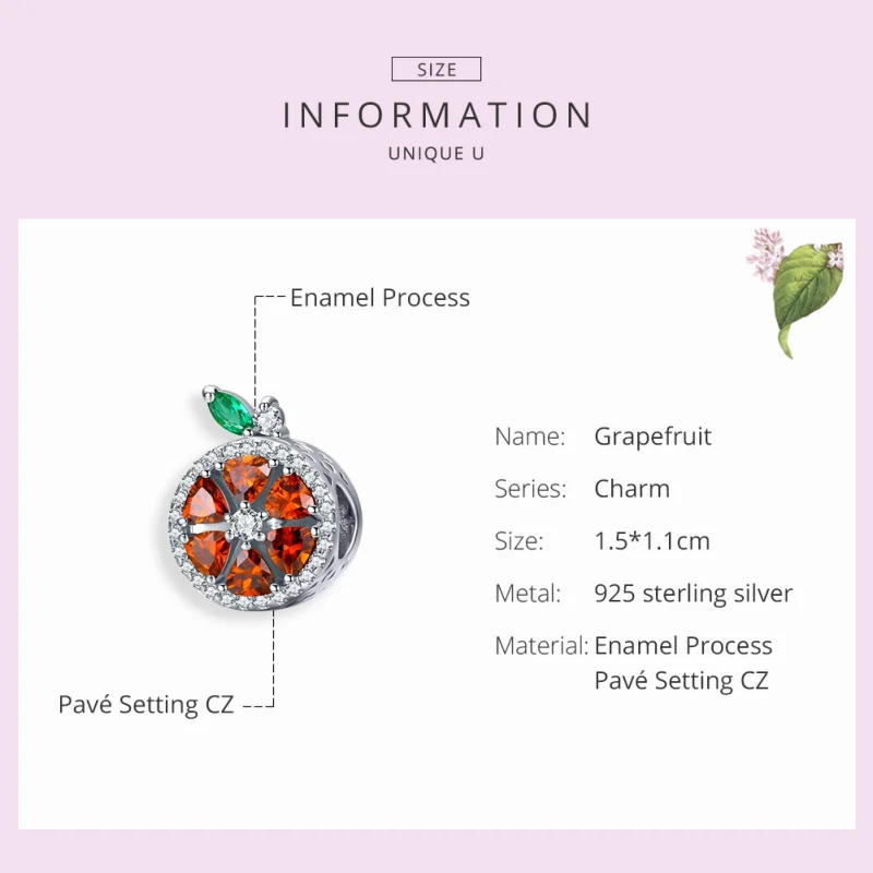 (Bild für) Silberner Grapefruit-Charm im Pandora-Stil - SCC1277 - Ansicht 4