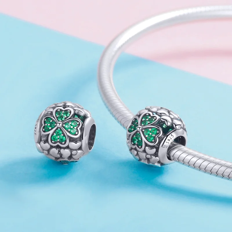 (Bild für) Silberner grüner Kleeblatt-Charm im Pandora-Stil - SCC964 - Ansicht 4