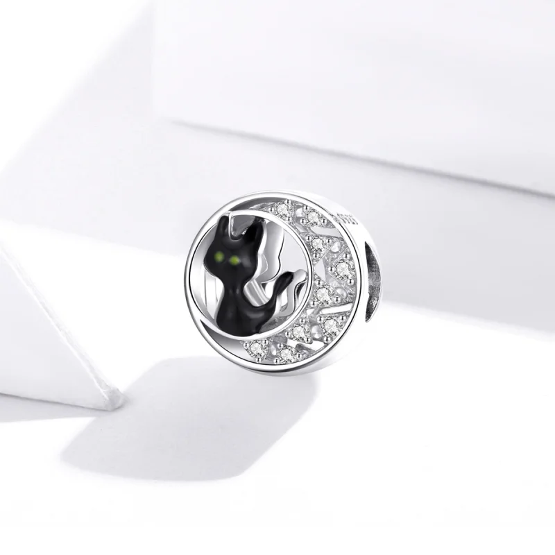 (Bild für) Silberner Halloween-Charm mit schwarzer Katze im Pandora-Stil - BSC325 - Ansicht 2