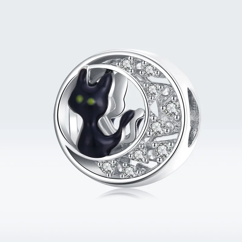 (Bild für) Silberner Halloween-Charm mit schwarzer Katze im Pandora-Stil - BSC325 - Ansicht 5