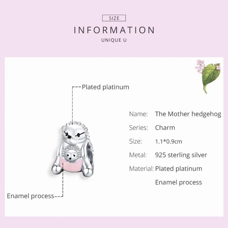 (Bild für) Silberner Igel-Mutter-Kind-Charm im Pandora-Stil - BSC239 - Ansicht 7