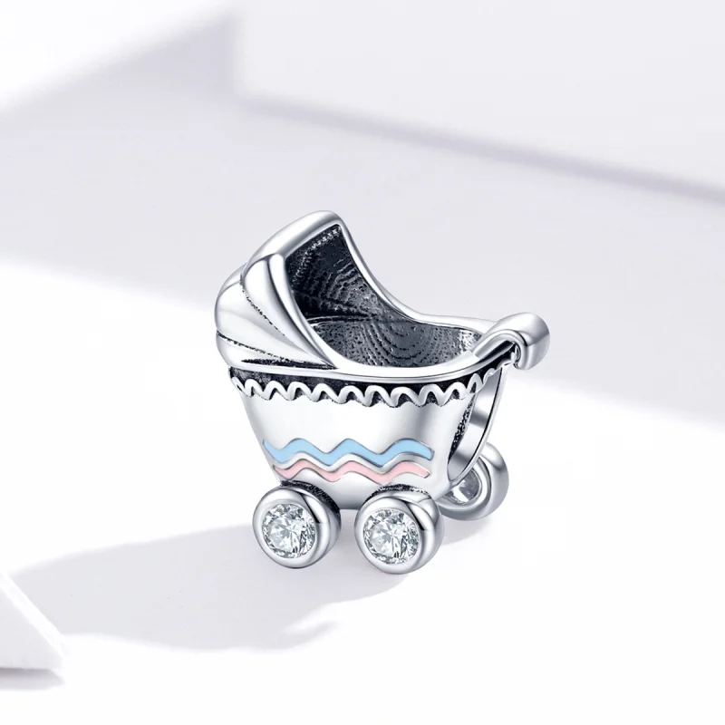 (Bild für) Silberner Kinderwagen-Charm für Neugeborene im Pandora-Stil - SCC1539 - Ansicht 3