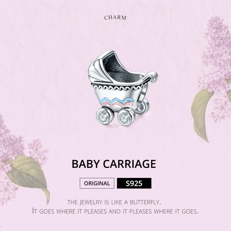 (Bild für) Silberner Kinderwagen-Charm für Neugeborene im Pandora-Stil - SCC1539 - Ansicht 6