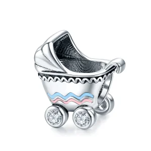 (Bild für) Silberner Kinderwagen-Charm für Neugeborene im Pandora-Stil - SCC1539