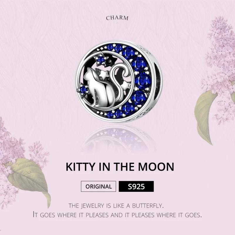 (Bild für) Silberner Kitty-im-Mond-Charm im Pandora-Stil - SCC1204 - Ansicht 2