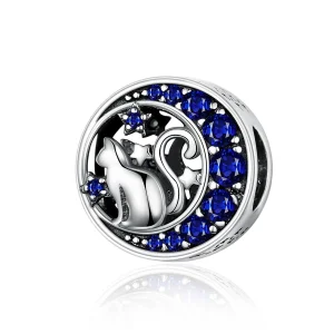 (Bild für) Silberner Kitty-im-Mond-Charm im Pandora-Stil - SCC1204