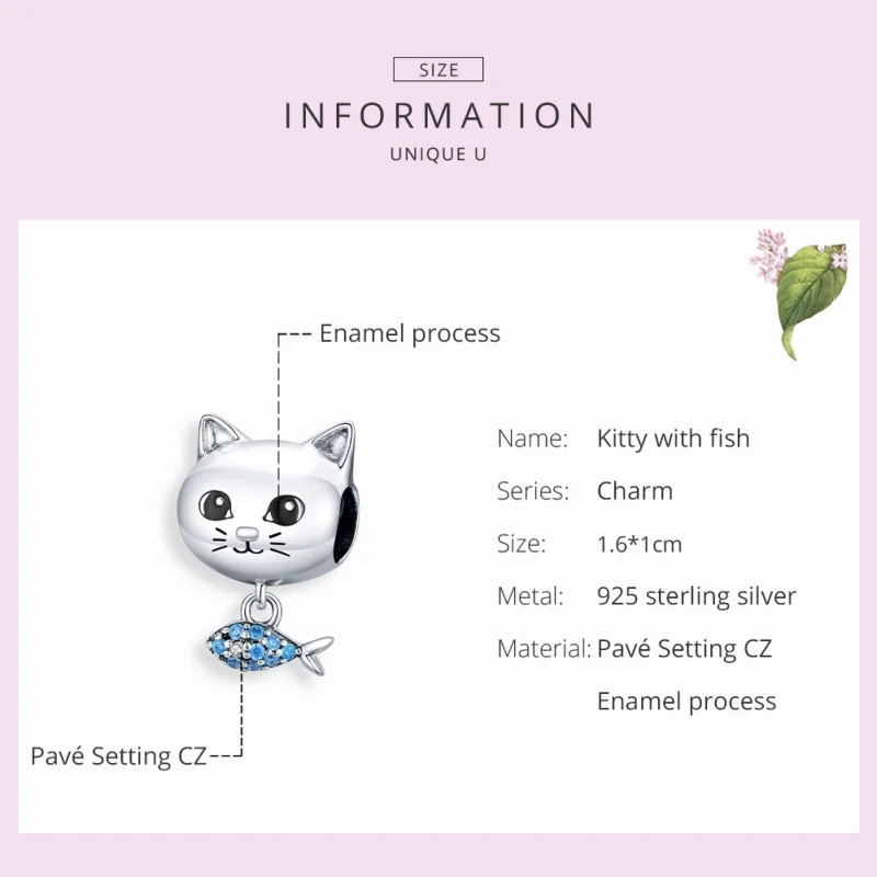 (Bild für) Silberner Kitty-Love-Fisch-Charm im Pandora-Stil - BSC226 - Ansicht 7