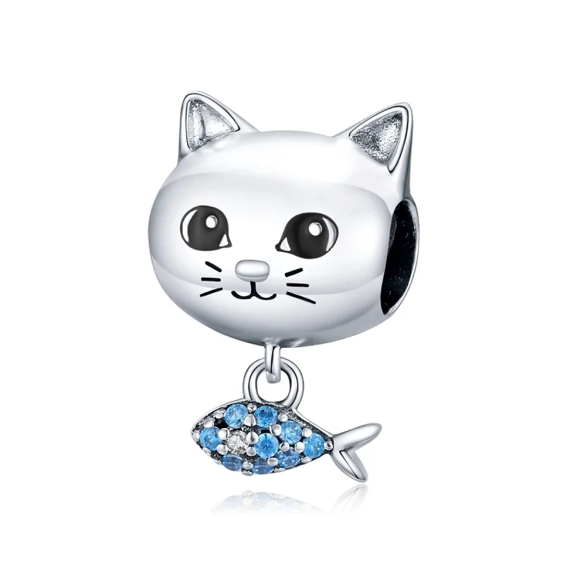 (Bild für) Silberner Kitty-Love-Fisch-Charm im Pandora-Stil - BSC226