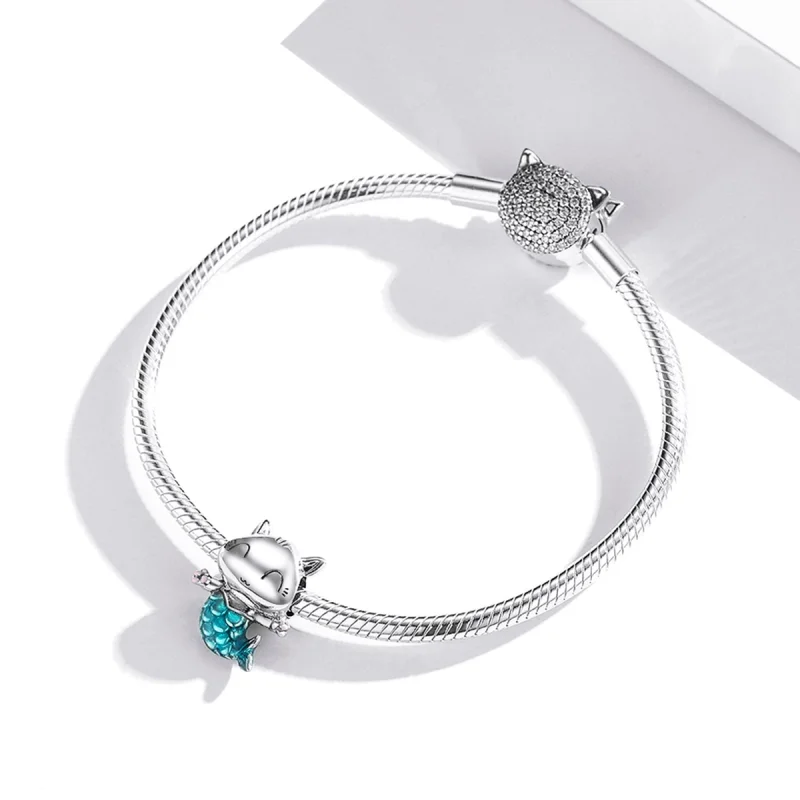 (Bild für) Silberner Kitty-Meerjungfrau-Charm im Pandora-Stil - SCC1852 - Ansicht 3
