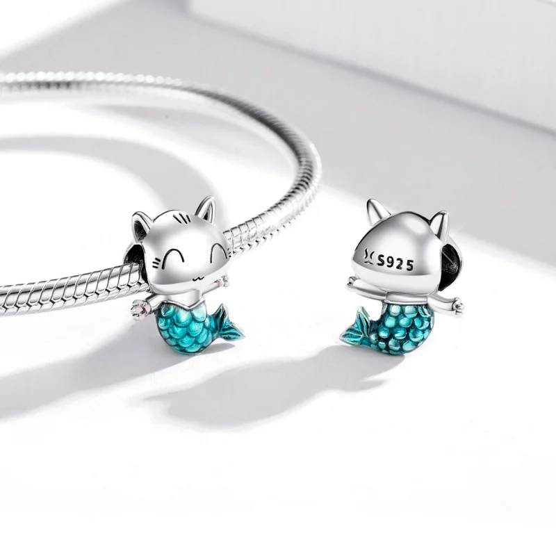 (Bild für) Silberner Kitty-Meerjungfrau-Charm im Pandora-Stil - SCC1852 - Ansicht 4