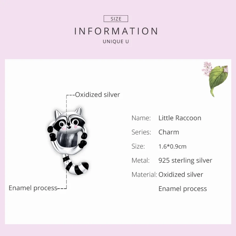 (Bild für) Silberner kleiner Waschbär-Charm im Pandora-Stil - BSC403 - Ansicht 7
