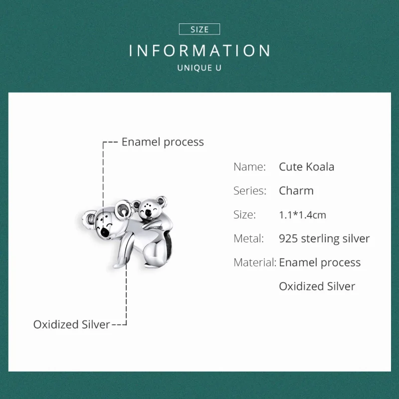 (Bild für) Silberner Koala mit Kinder-Charm im Pandora-Stil - BSC260 - Ansicht 6