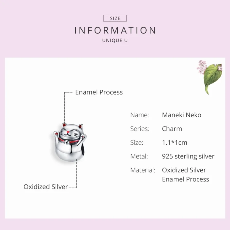 (Bild für) Silberner Maneki-Neko-Charm im Pandora-Stil - SCC1178 - Ansicht 3