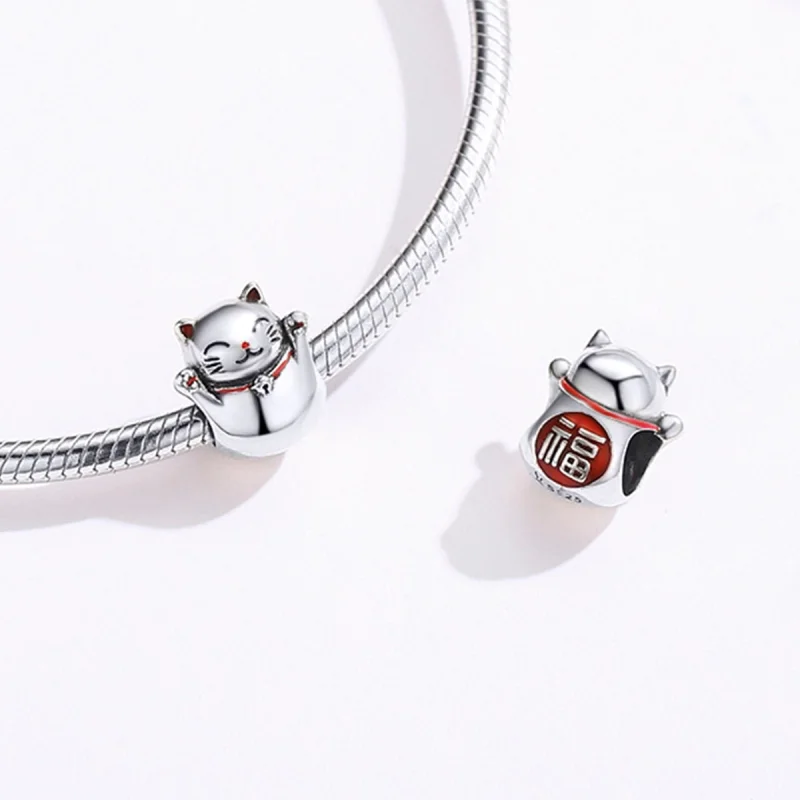 (Bild für) Silberner Maneki-Neko-Charm im Pandora-Stil - SCC1178 - Ansicht 4