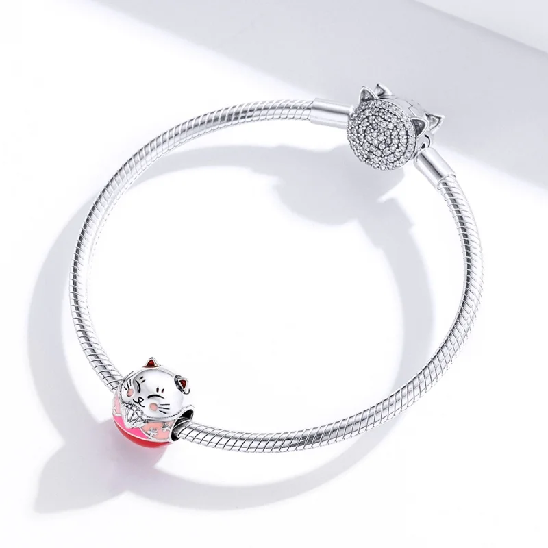 (Bild für) Silberner Maneki-Neko-Charm im Pandora-Stil - SCC1341 - Ansicht 3