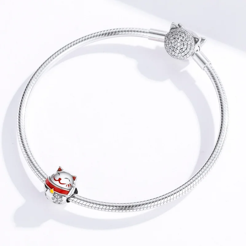 (Bild für) Silberner Maneki-Neko-Charm im Pandora-Stil - SCC1374 - Ansicht 3