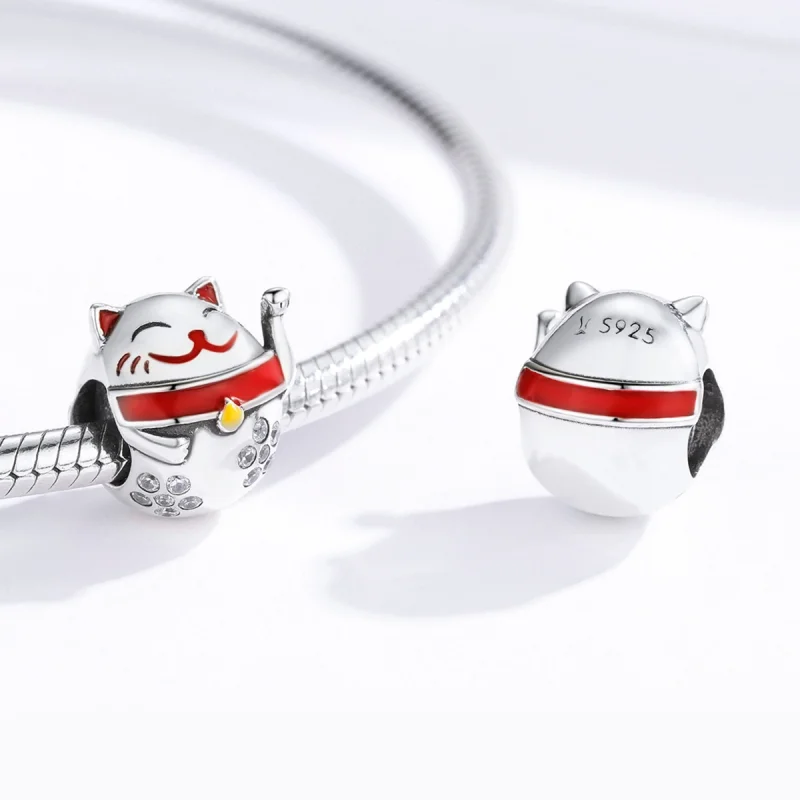 (Bild für) Silberner Maneki-Neko-Charm im Pandora-Stil - SCC1374 - Ansicht 4