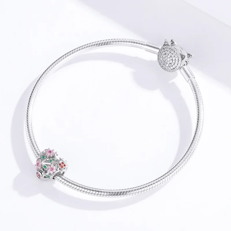 (Bild für) Silberner Marienkäfer- und Blumen-Charm im Pandora-Stil - BSC117 - Ansicht 4