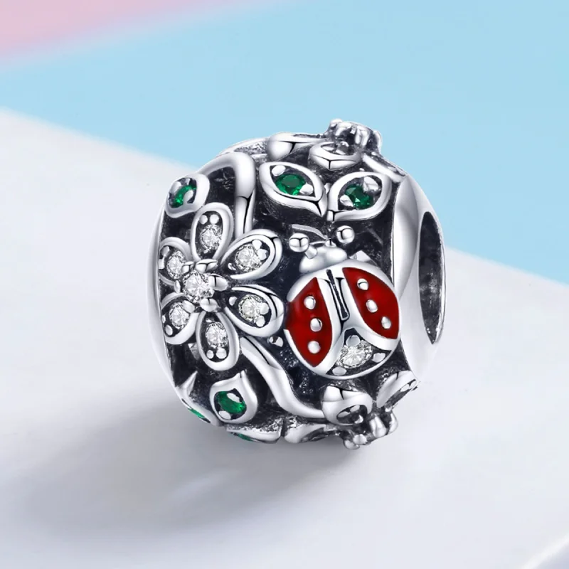 (Bild für) Silberner Marienkäfer- und Blumen-Charm im Pandora-Stil - SCC926 - Ansicht 2