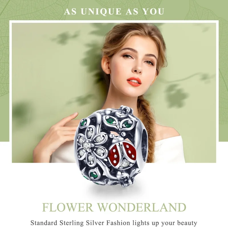 (Bild für) Silberner Marienkäfer- und Blumen-Charm im Pandora-Stil - SCC926 - Ansicht 6
