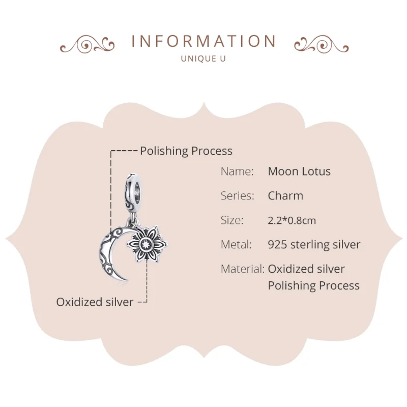 (Bild für) Silberner Mond-Lotus-Charm im Pandora-Stil - SCC1826 - Ansicht 6