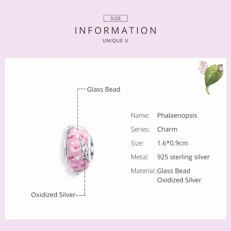 (Bild für) Silberner Phalaenopsis-Charm aus Muranoglas im Pandora-Stil - SCC1281 - Ansicht 2