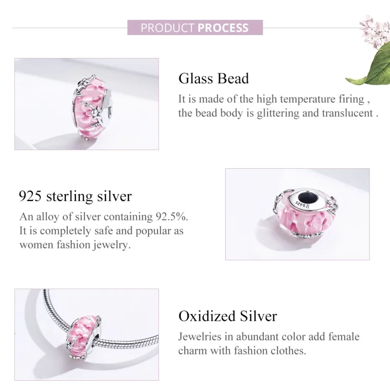 (Bild für) Silberner Phalaenopsis-Charm aus Muranoglas im Pandora-Stil - SCC1281 - Ansicht 3