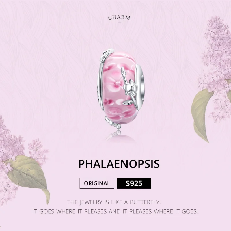 (Bild für) Silberner Phalaenopsis-Charm aus Muranoglas im Pandora-Stil - SCC1281 - Ansicht 4
